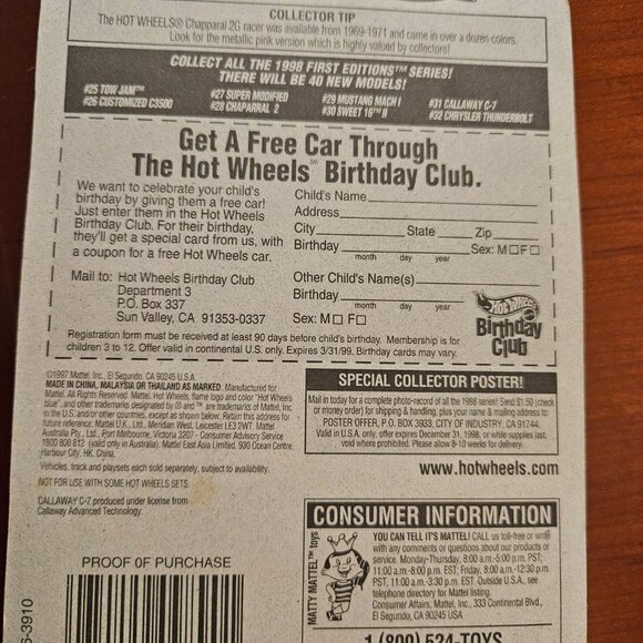 1998 First Editions #31 of 40 cars Callaway C7 -- ITEM #2062 - Picture 3 of 3